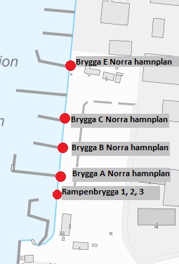Karta över båtplatser på Norra hamnplan